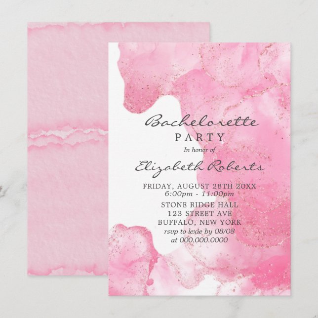 Invitation Parties scintillant d'or rose Fumée Bachelorette P (Devant / Derrière)