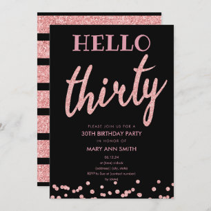Invitation Parties scintillant d'or Rose "Hello Thirty"