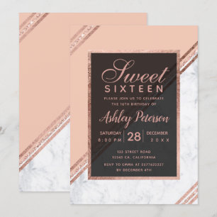 Invitation parties scintillant d'or Rose marbre géométrique r