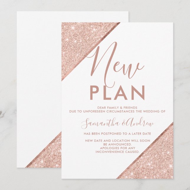 Invitation parties scintillant d'or rose mariage blanc nouvea (Devant / Derrière)