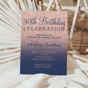 Invitation parties scintillant d'or rose marine bleu ombre 30