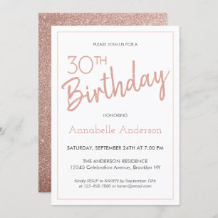 Invitation Parties scintillant d'or rose moderne 30e annivers