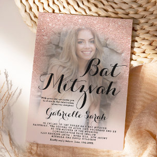 Invitation Parties scintillant d'or rose moderne ombre photo 