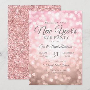 Invitation Parties scintillant d'or rose Nouvel An Eve Party