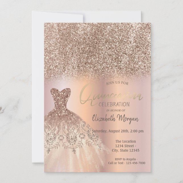 Invitation Parties scintillant d'or rose Ombre Chic robe Quin (Devant)