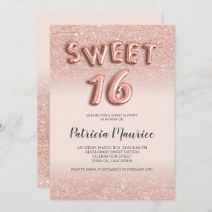 Invitation parties scintillant d'or rose ombre lettres rose c