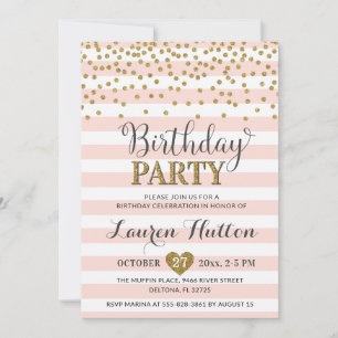 Invitation Parties scintillant d'or rose pâle Élégante fête d