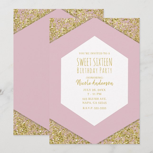 Invitation Parties scintillant d'or rose pâle Flakes Glam Swe (Devant / Derrière)