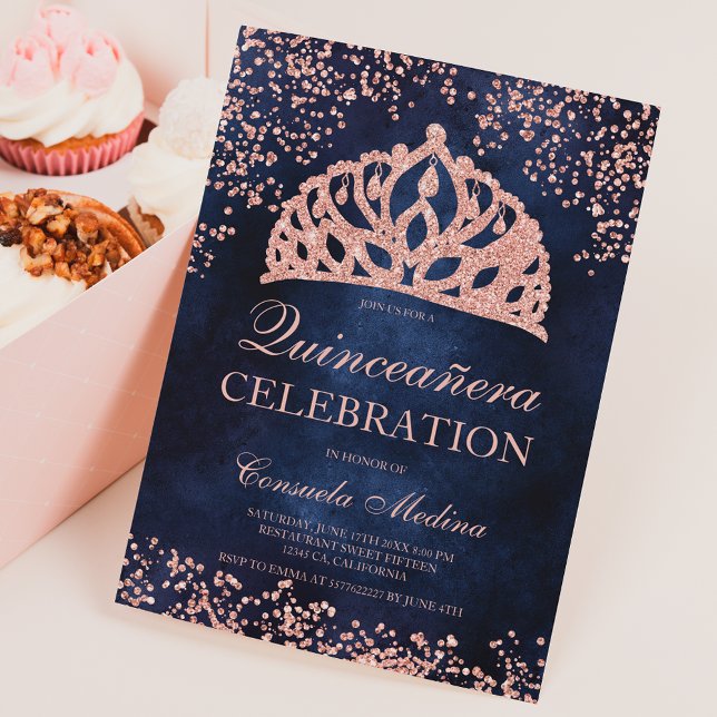Invitation parties scintillant d'or rose photo de la marine t (Créateur téléchargé)