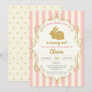 Invitation Parties scintillant d'or rose Quelques Bunny Invit