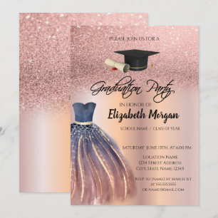 Invitation Parties scintillant d'or rose robe chic Grad Casqu