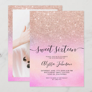 Invitation parties scintillant d'or rose rose holographique p