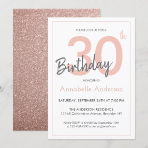 Invitation Parties scintillant d'or rose rose moderne 30e ann