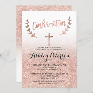 Invitation parties scintillant d'or Rose rose ombre blanc con