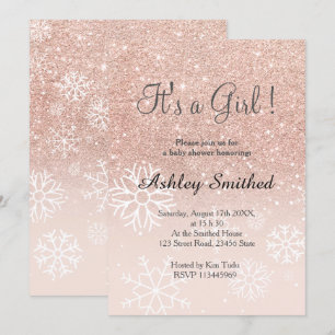 Invitation parties scintillant d'or Rose rose ombre de neige