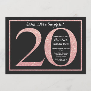 Invitation Parties scintillant d'or rose Rose surprise 20e an