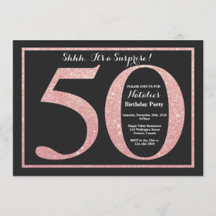 Invitation Parties scintillant d'or rose Rose surprise 50e an