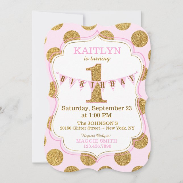 Invitation Parties scintillant d'or rose Sparkle Premier anni (Devant)