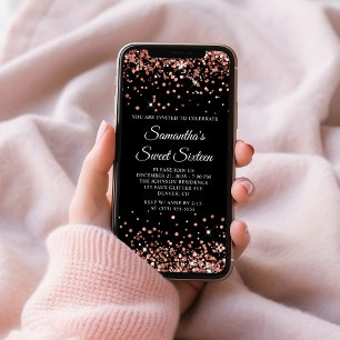 Invitation Parties scintillant d'or rose Sweet sixteen noir