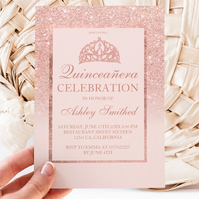 Invitation parties scintillant d'or rose tiara élégant chic Q (Créateur téléchargé)