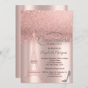 Invitation Parties scintillant d'or rose Tour Eiffel, Talons