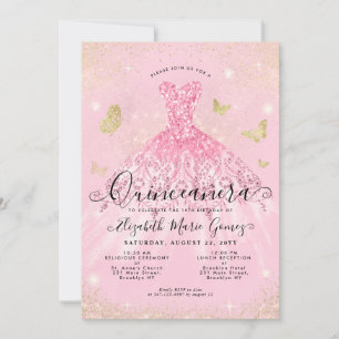 Invitation Parties scintillant d'or rose vif moderne Gown Qui