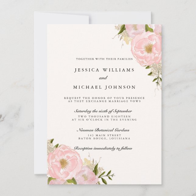 Invitation Parties scintillant d'or rose vif Peony Mariage In (Devant)