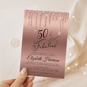 Invitation Parties scintillant d'or rose Virtual 50e fête d'a