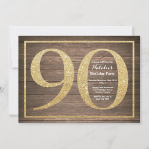 Invitation Parties scintillant d'or Rustic 90th Birthday Invi