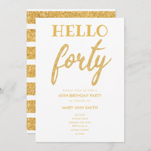 Invitation Parties scintillant d'or simple "Hello Quarty" fêt