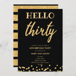 Invitation Parties scintillant d'or simple "Hello Thirty"