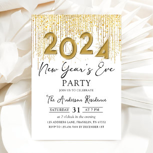 Invitation Parties scintillant d'or Soirée du Nouvel An 2024 