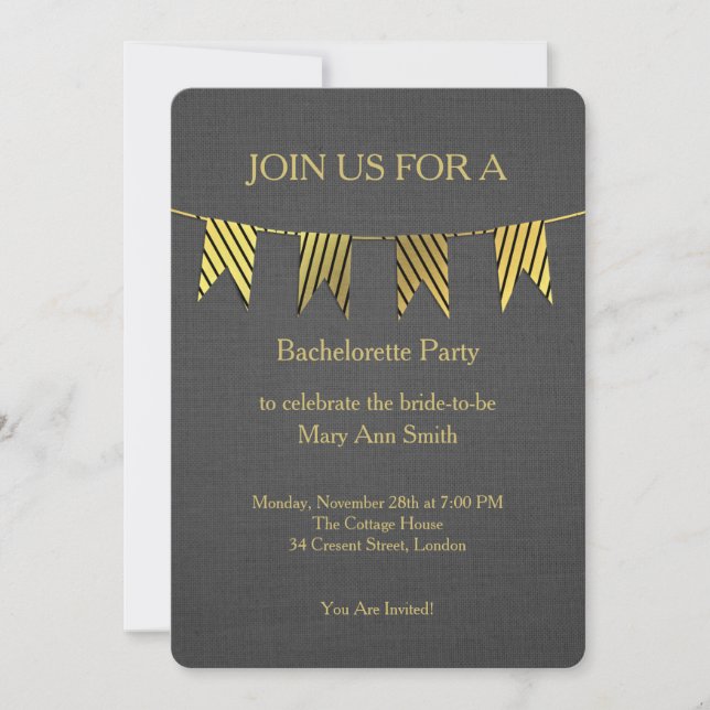 Invitation Parties scintillant d'or Sparkles Confetti Bachelo (Devant)