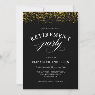 Invitation Parties scintillant d'or Sparkles Script Retraite