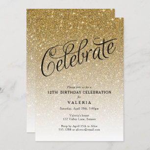 Invitation Parties scintillant d'or Sparkly Anniversaire Célé