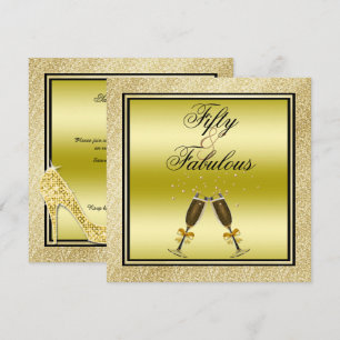 Invitation Parties scintillant d'or Stiletto & Champagne Fabu