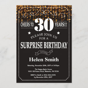 Invitation Parties scintillant d'or Surprise 30e anniversaire