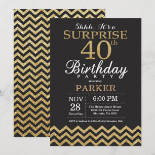 Invitation Parties scintillant d'or Surprise 40e anniversaire