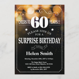 Invitation Parties scintillant d'or Surprise 60e anniversaire