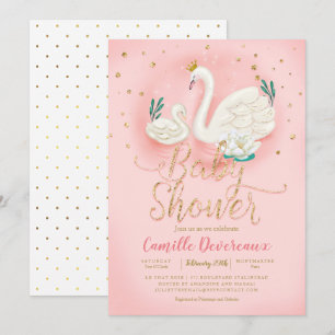 Invitation Parties scintillant d'or Swan Pond Baby shower ros