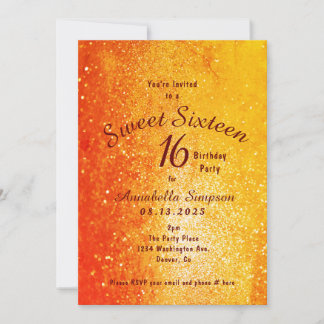 Invitation Parties scintillant d'or Sweet sixteen 16 Annivers
