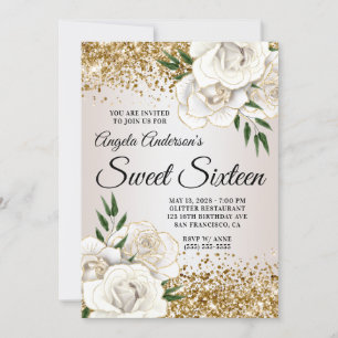 Invitation Parties scintillant d'or Sweet sixteen de verre fl