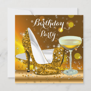 Invitation Parties scintillant d'or talons hauts Champagne An
