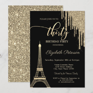 Invitation Parties scintillant d'or, Tour Eiffel 30e annivers