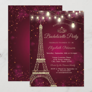 Invitation Parties scintillant d'or Tour Eiffel, Tiara Bachel