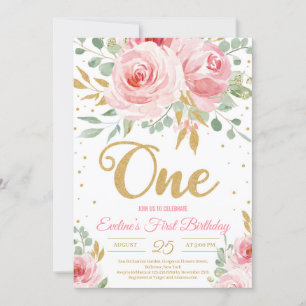 Invitation Parties scintillant d'or un bleu rose floral premi