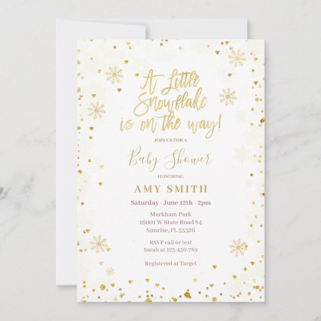 Invitation Parties scintillant d'or Un petit Baby shower de f (Devant)