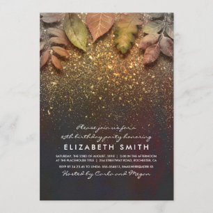 Invitation Parties scintillant d'or Vintage automne Feuilles 