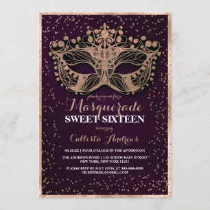 Invitation Parties scintillant d'or violet Confetti Masquerad