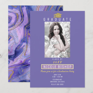 Invitation Parties scintillant d'or violet de marbre glam Par